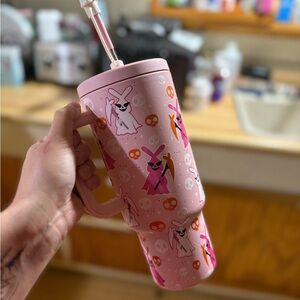 Pink Bunny Themed Tumbler with Straw